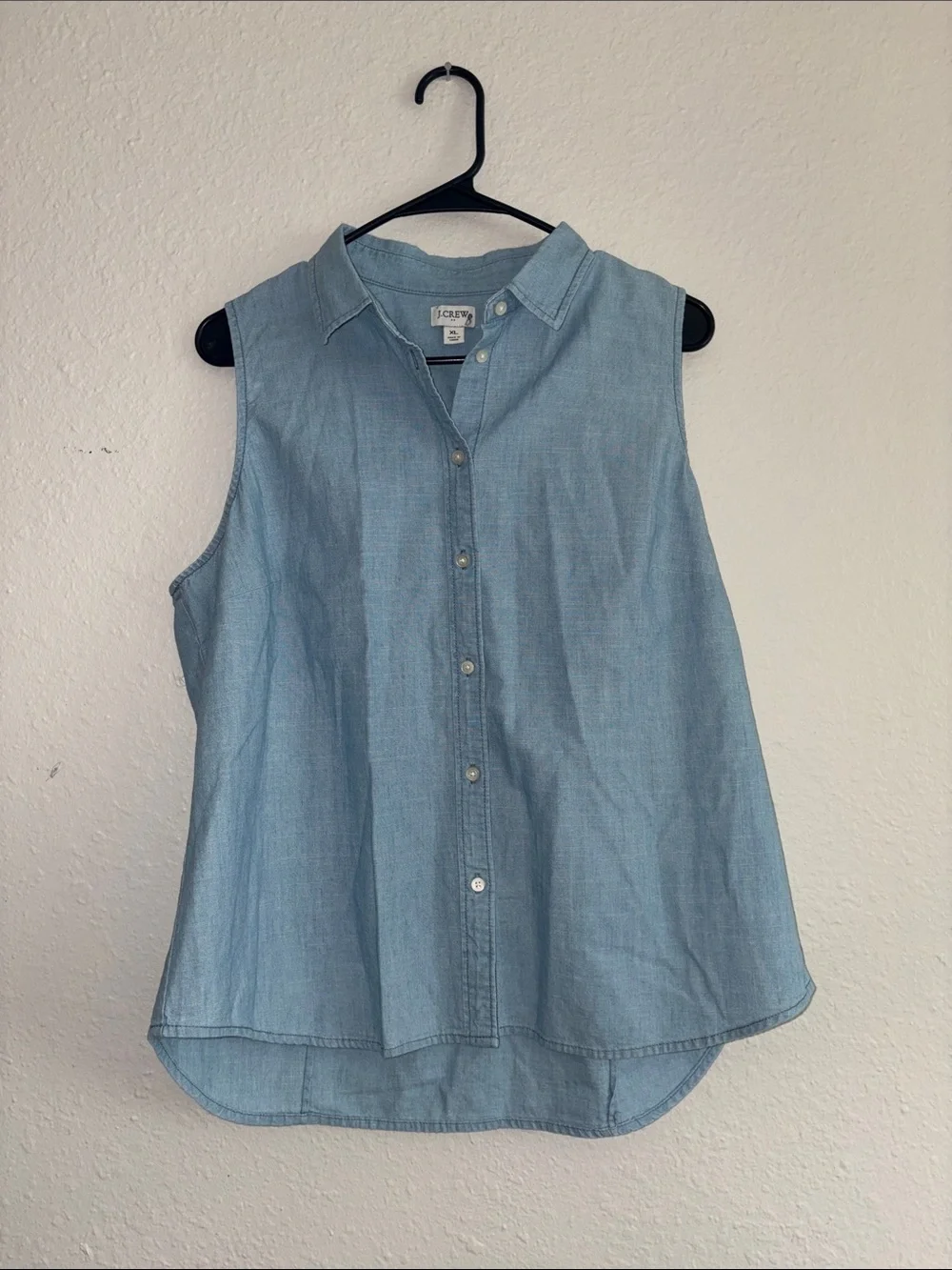 J. Crew Light Blue Sleeveless Chambray Button-Front Top